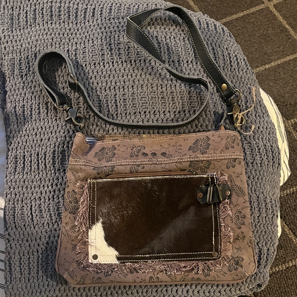 Floral Patterned Brown and Black Women's crossbody hobo Bag